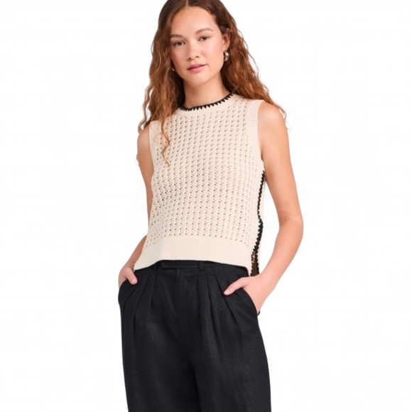 Magaschoni Tops - Magaschoni White and Black Sleeveless Sweater Medium
